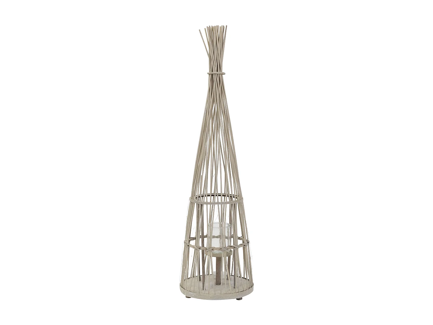 Lanterne en bambou 110cm naturel avec guirlande LED poignée et insert en verre style boho pour jardin salon porte-bougie tressé extérieur ou intérieur