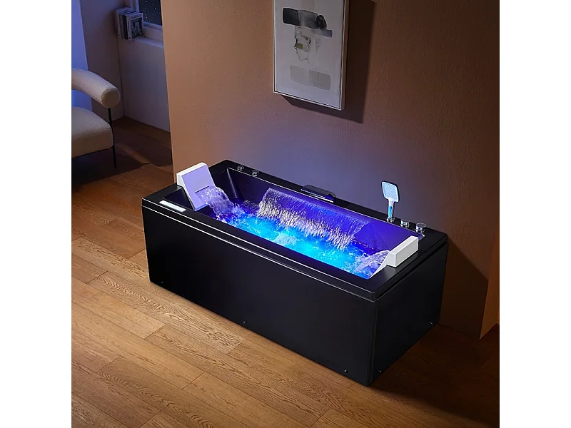 Baignoire balneo EDEN 180 BLACK MAT 1 à 2 places ARCHIPEL® 180x80