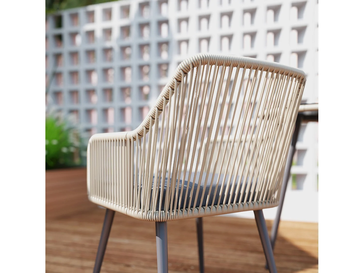 Salon De Jardin en Rotin 2 Fauteuils + Table Avec Plateau Verre, Résistant Aux Intempéries, Gris