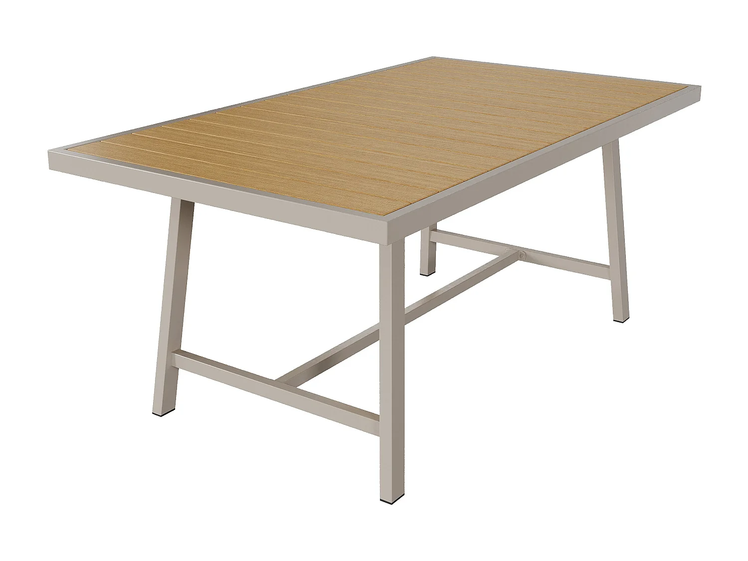 Salle à manger de jardin 6 places – Table + 6 chaises – Acier galvanisé – Plateau bois composite – Tressage corde – Camel & beige