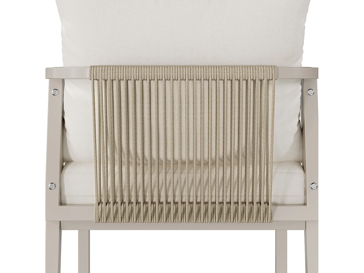 Salle à manger de jardin 6 places – Table + 6 chaises – Acier galvanisé – Plateau bois composite – Tressage corde – Camel & beige