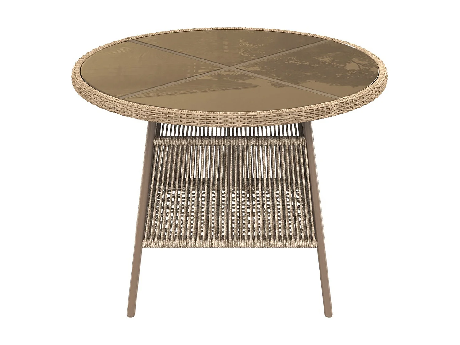 Salle à Manger de Jardin 5 Pièces – Table Ronde Verre Trempé + 4 Fauteuils – Structure Fer – Rotin PE – Noir