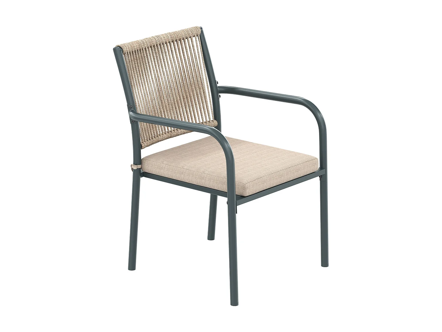 Salle à Manger de Jardin 5 Pièces – Table Ronde Verre Trempé + 4 Fauteuils – Structure Fer – Rotin PE – Coussins Inclus