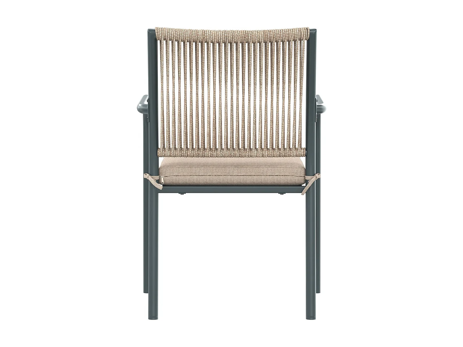 Salle à Manger de Jardin 5 Pièces – Table Ronde Verre Trempé + 4 Fauteuils – Structure Fer – Rotin PE – Coussins Inclus