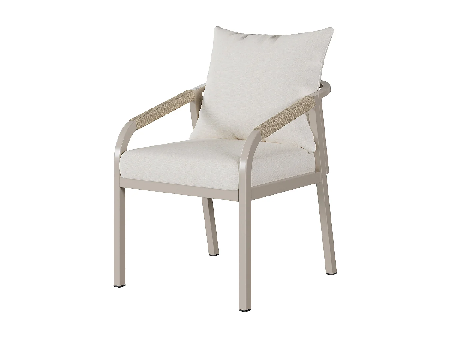 Salle à Manger de Jardin 4 Places – Table + 4 Chaises – Acier Galvanisé – Bois Composite – Tressage Corde – Camel & Beige