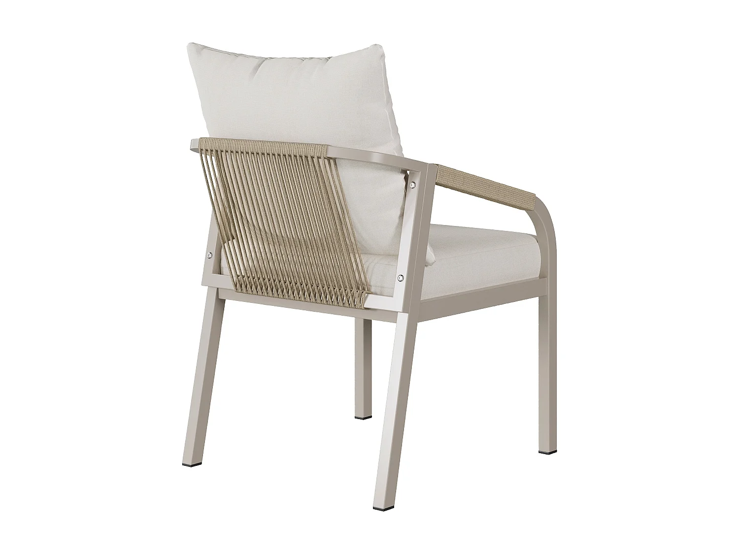 Salle à Manger de Jardin 4 Places – Table + 4 Chaises – Acier Galvanisé – Bois Composite – Tressage Corde – Camel & Beige