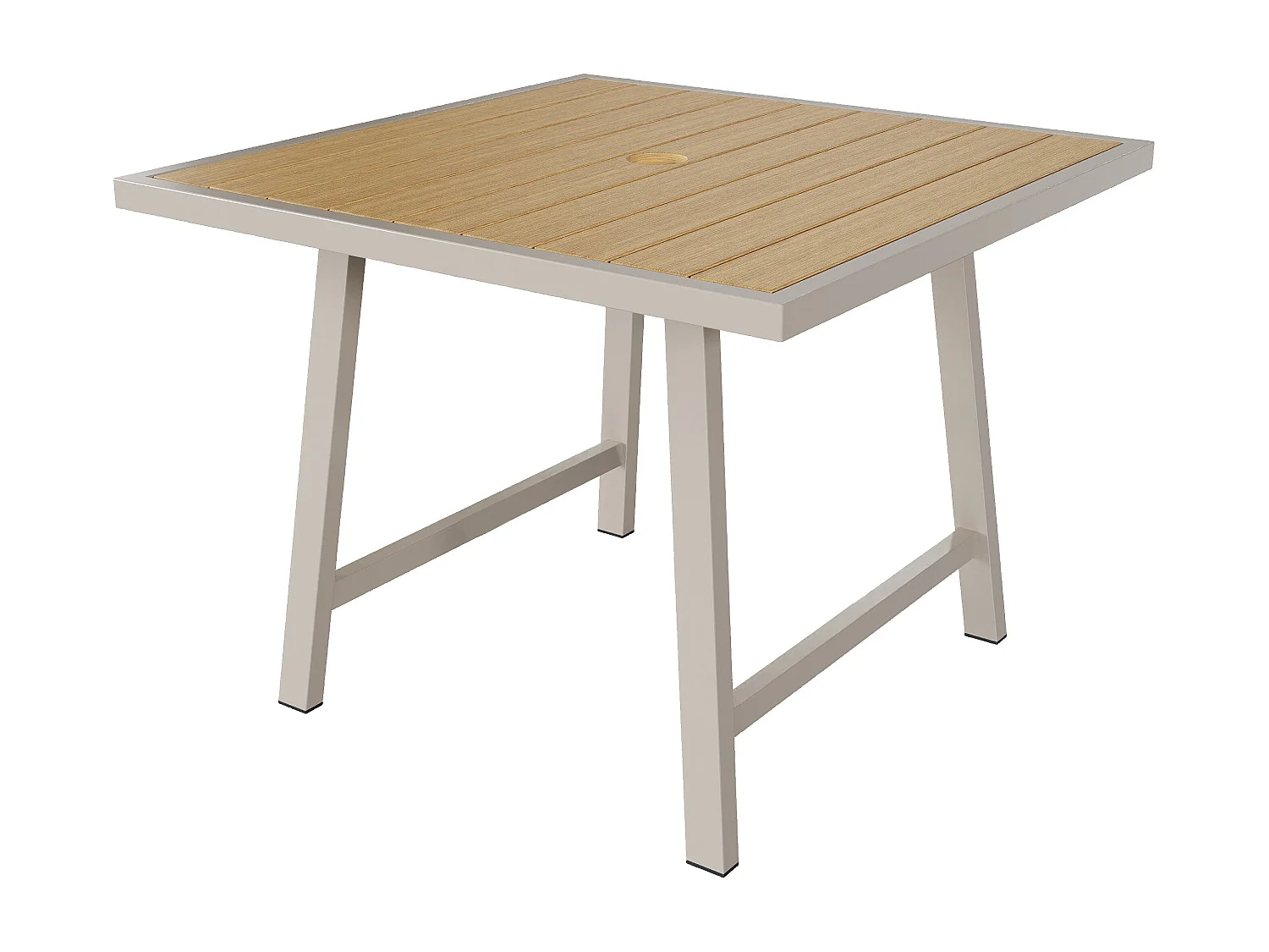 Salle à Manger de Jardin 4 Places – Table + 4 Chaises – Acier Galvanisé – Bois Composite – Tressage Corde – Camel & Beige