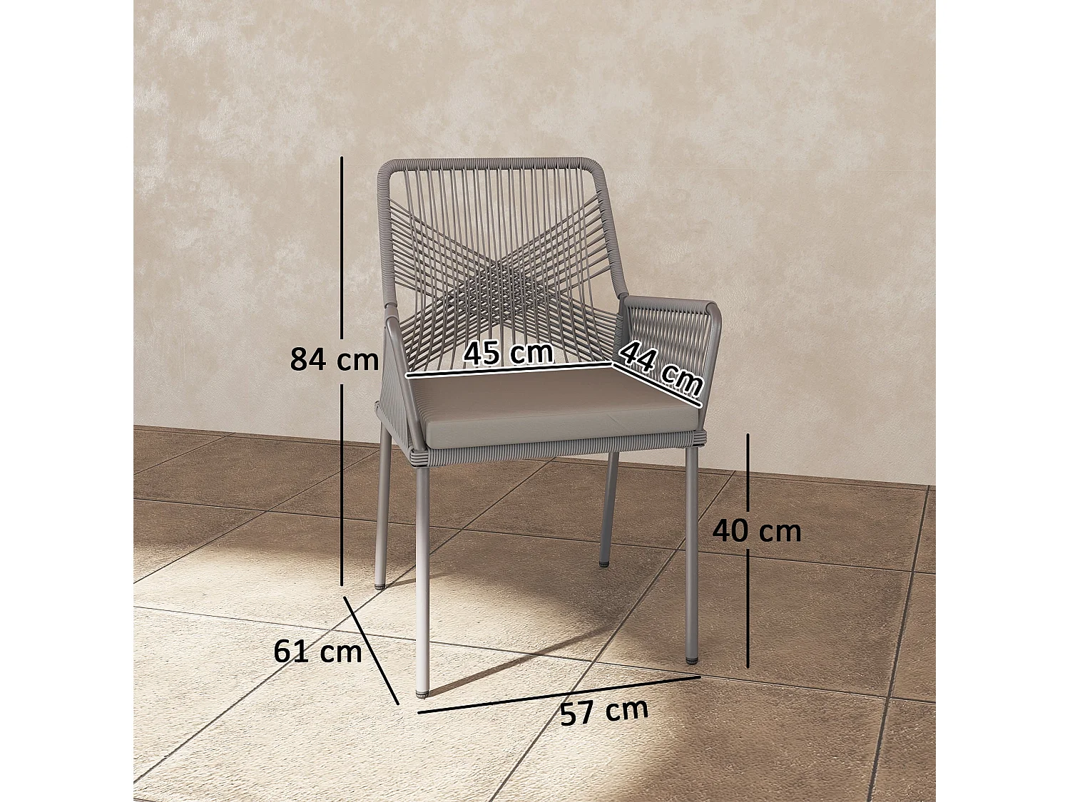 Lot De 2 Chaises De Jardin En Rotin – Coussins Lavables, Accoudoirs, Dossier, Acier, Gris Foncé