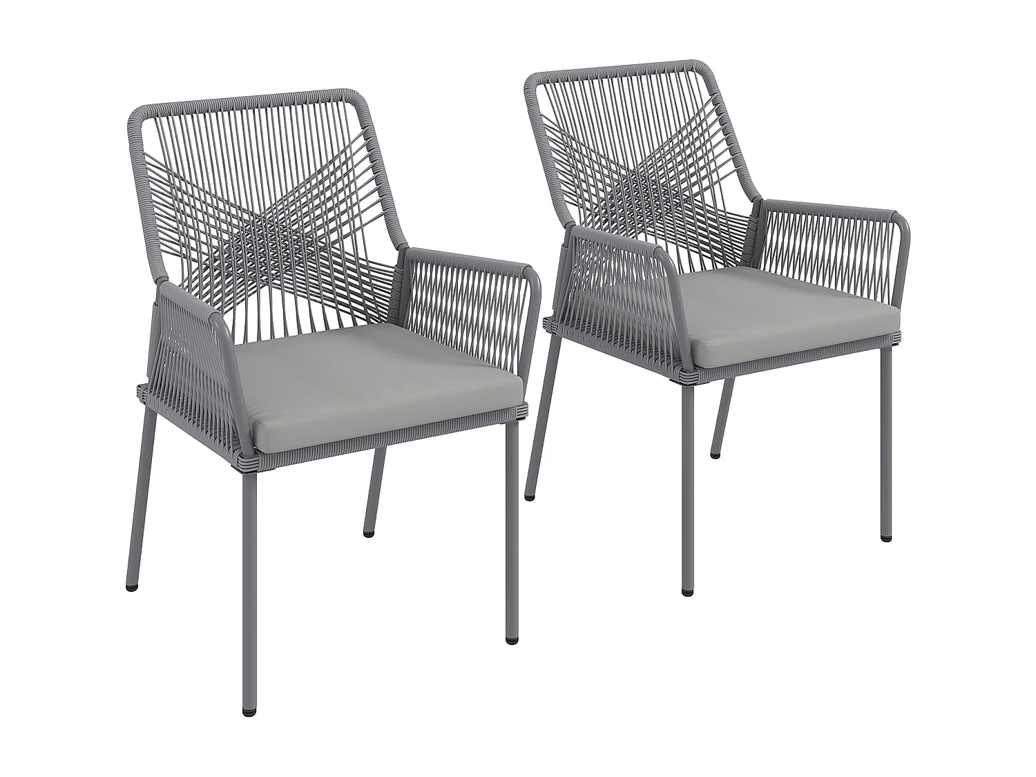 Lot De 2 Chaises De Jardin En Rotin – Coussins Lavables, Accoudoirs, Dossier, Acier, Gris Foncé