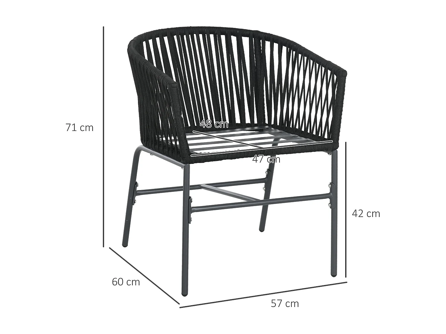 Lot De 2 Chaises De Jardin Design Bohème – Coussins, Coque Confortable, Structure Métal, Noir