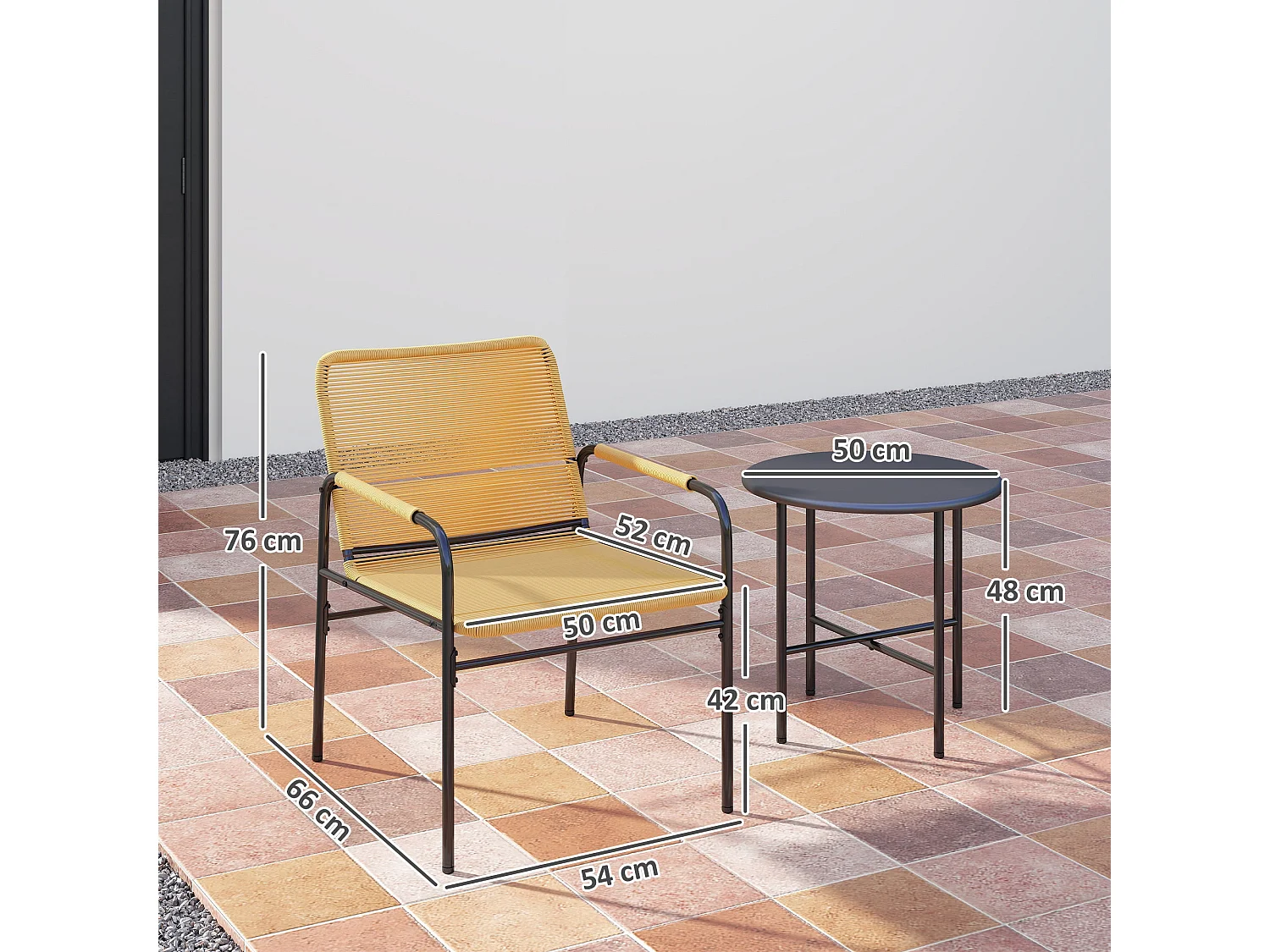 Salon De Jardin 3 Pièces En Rotin – 2 Chaises + Table Basse, Jaune