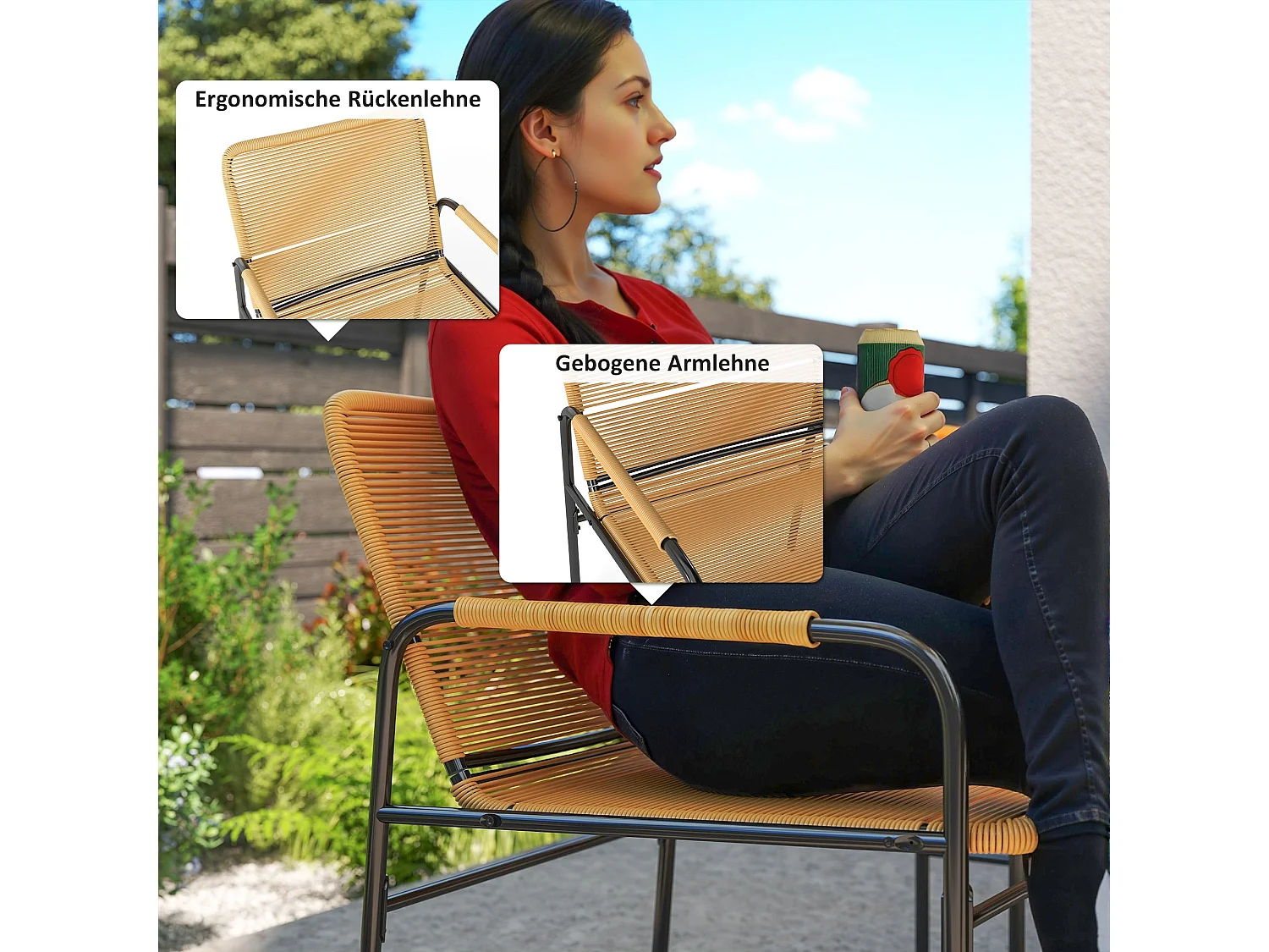 Salon De Jardin 3 Pièces En Rotin – 2 Chaises + Table Basse, Jaune