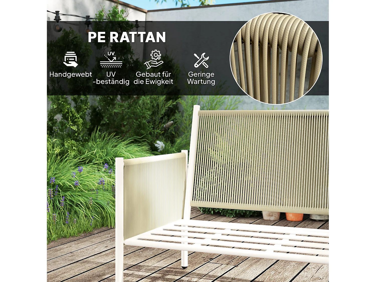 Salon De Jardin Avec Canapé 2 Places, Fauteuils, Table En Verre Et Coussins Pour 4 Personnes – Brun + Gris