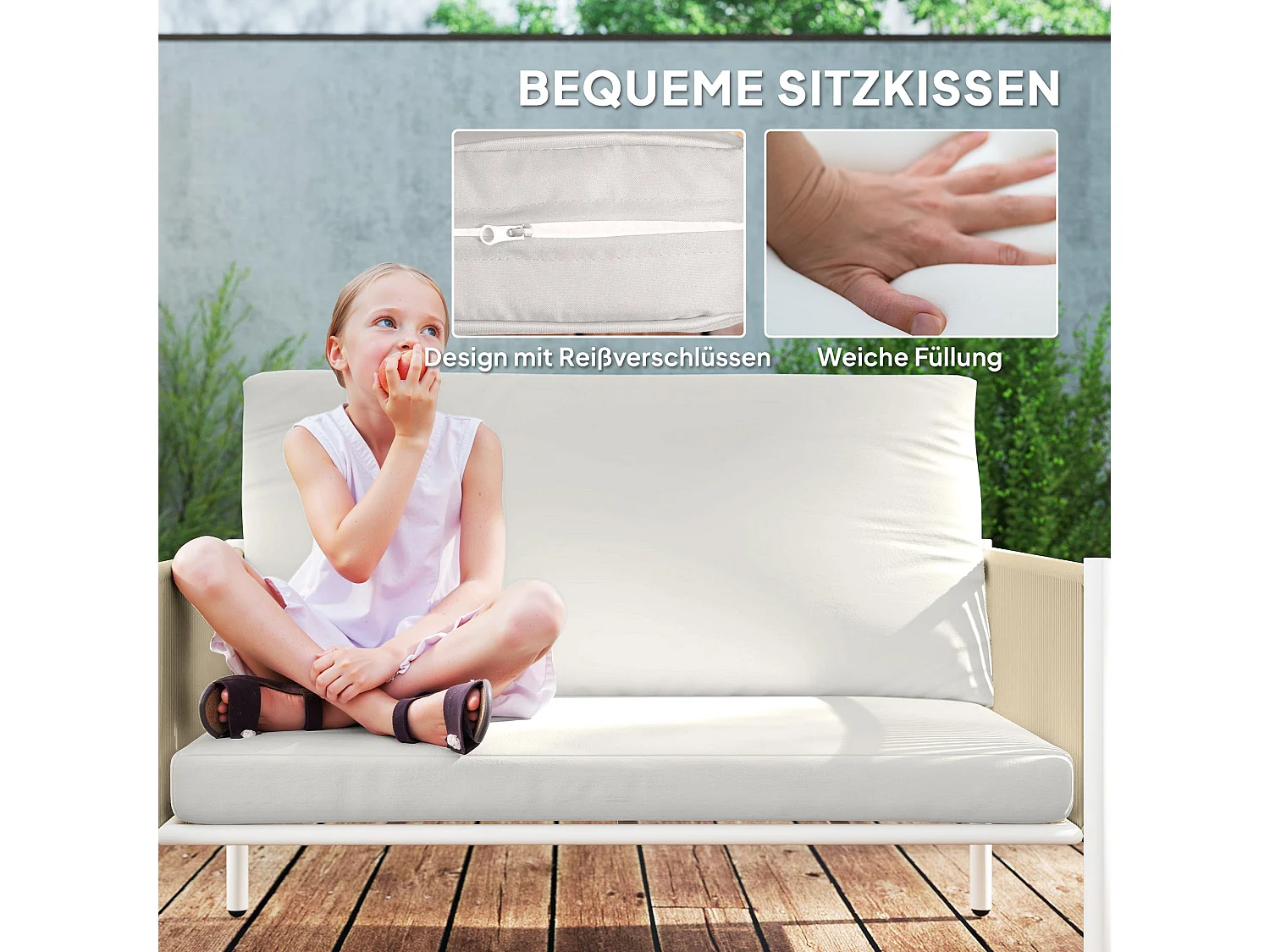 Salon De Jardin Avec Canapé 2 Places, Fauteuils, Table En Verre Et Coussins Pour 4 Personnes – Brun + Gris
