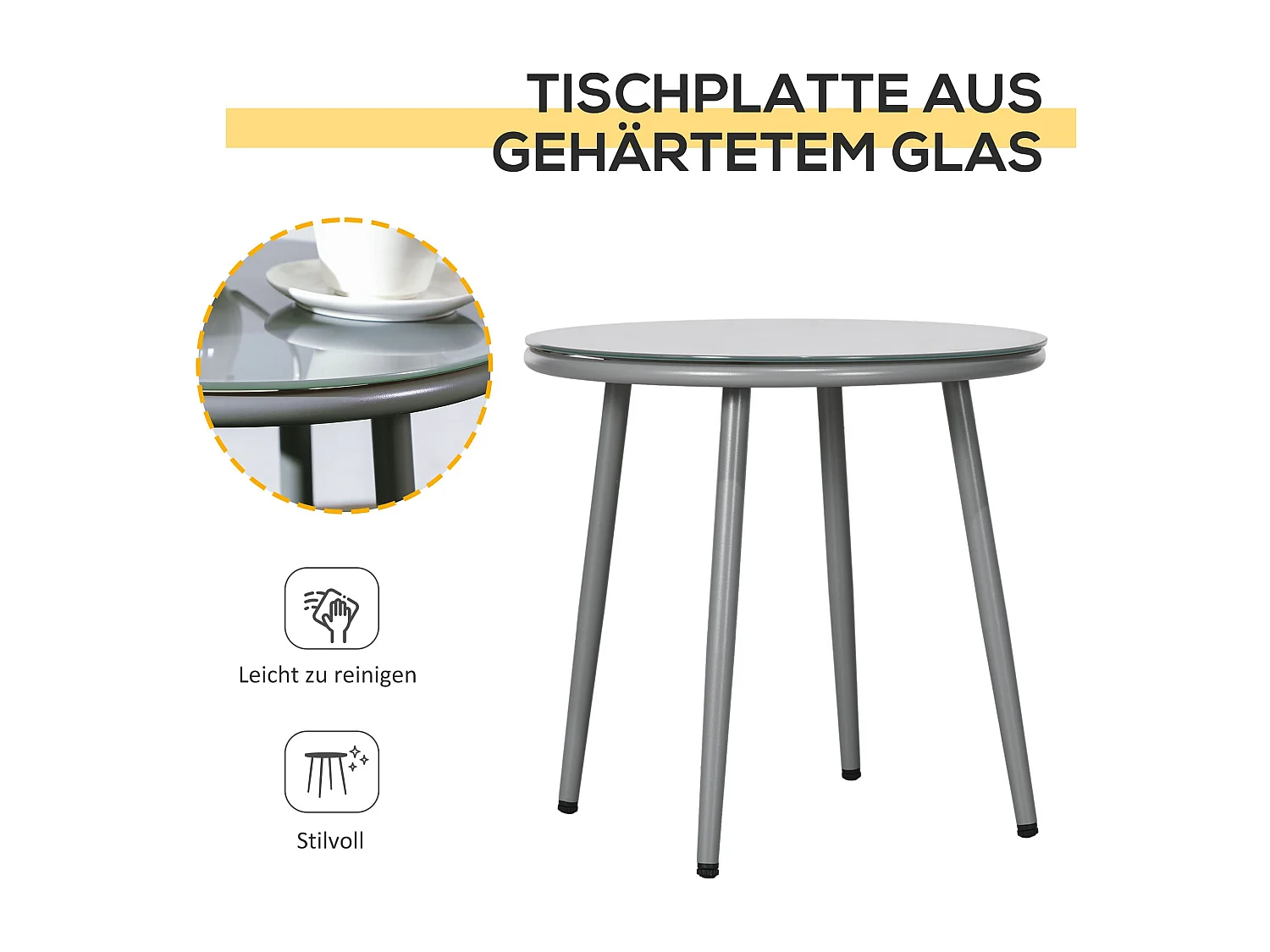 Salon De Jardin en Rotin 2 Fauteuils + Table Avec Plateau Verre, Résistant Aux Intempéries, Gris