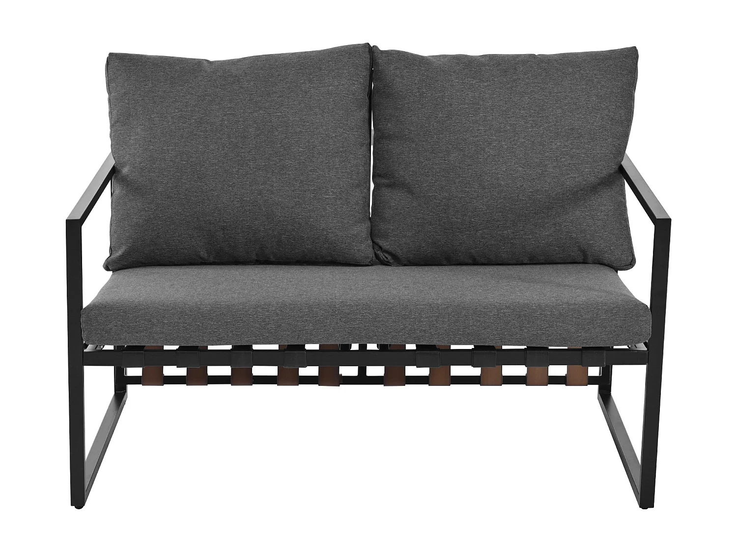 Salon de Jardin 4 Places – Canapé + Table Basse – Coussins Lavables – Structure Acier Galvanisé – Tressage PVC rétro – Noir