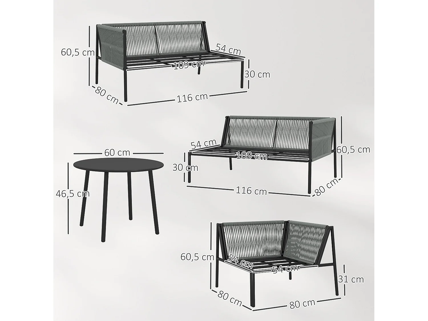 Salon de Jardin En Polyrotin Avec Canapé D'Angle, Table Et Coussins Pour 6 Personnes, Gris Foncé