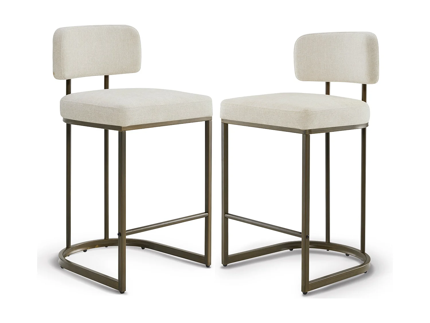 Lot de 2 tabourets de bar, Hauteur comptoir 66 cm,Tissu lin, Piètement métal-Beige
