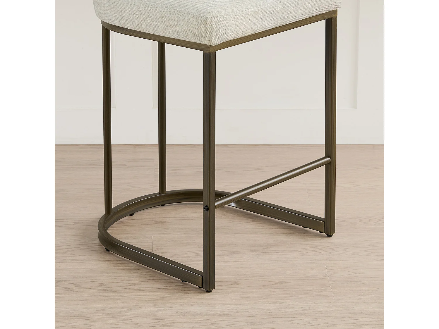 Lot de 2 tabourets de bar, Hauteur comptoir 66 cm,Tissu lin, Piètement métal-Beige