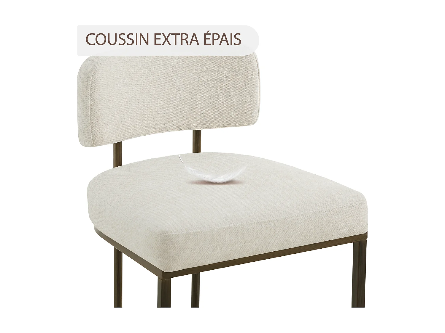 Lot de 2 tabourets de bar, Hauteur comptoir 66 cm,Tissu lin, Piètement métal-Beige