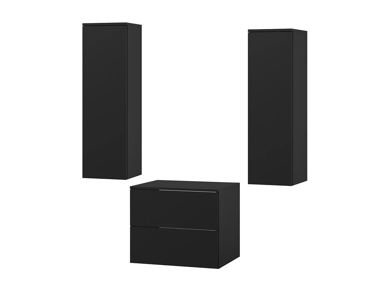 Badkamerset 3-delig: Wastafelonderkast + 2 Kolomkasten Kleur Zwart (2S 60 + 1D 100 X2)