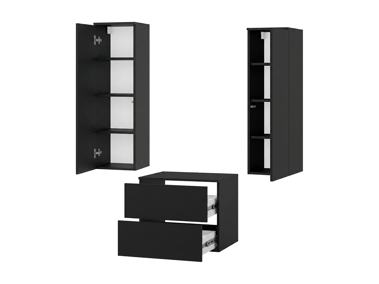 Badkamerset 3-delig: Wastafelonderkast + 2 Kolomkasten Kleur Zwart (2S 60 + 1D 100 X2)