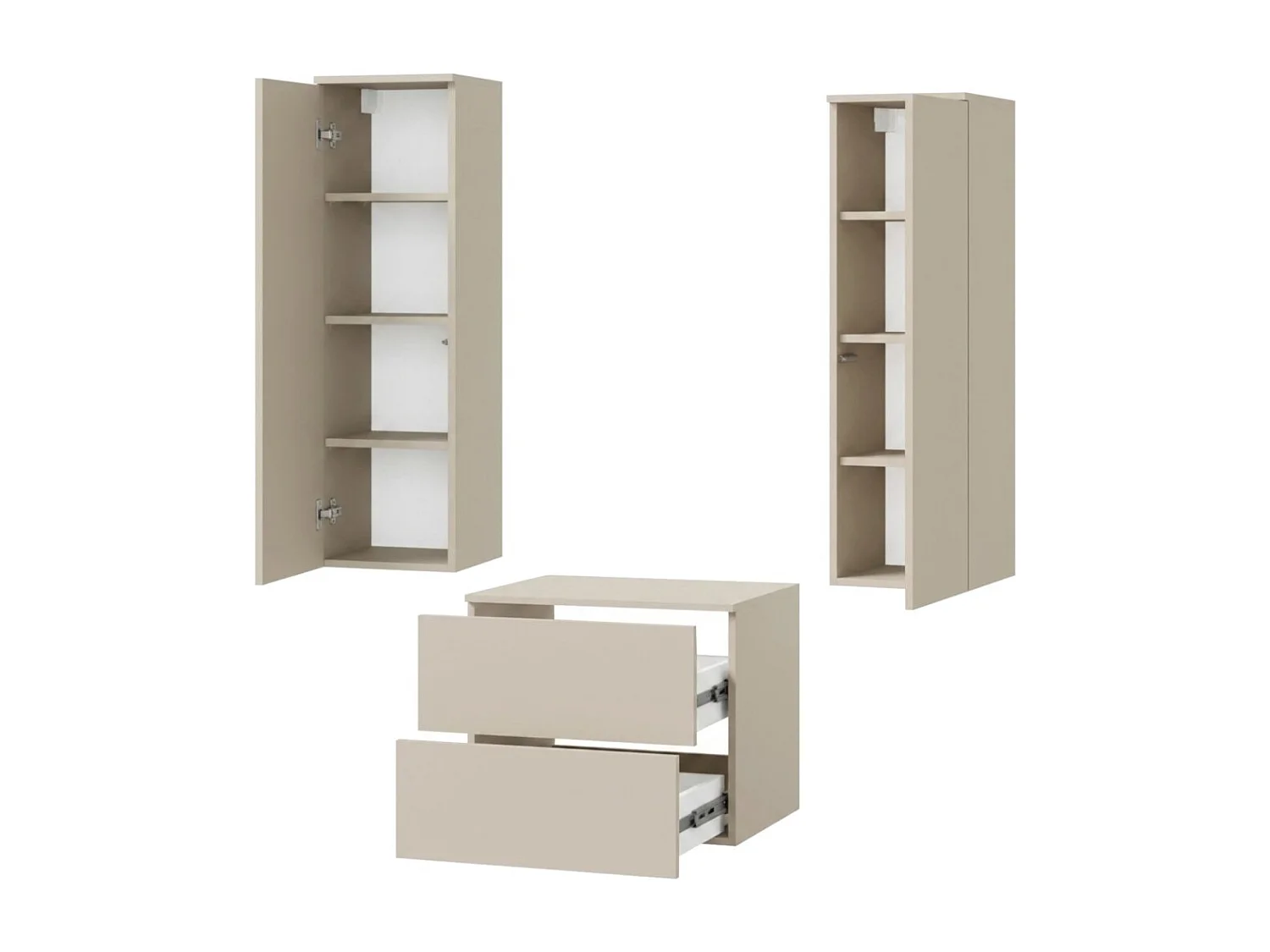 Badkamerset 3-delig: Wastafelonderkast + 2 Kolomkasten Kleur Kasjmier (2S 60 + 1D 100 X2)