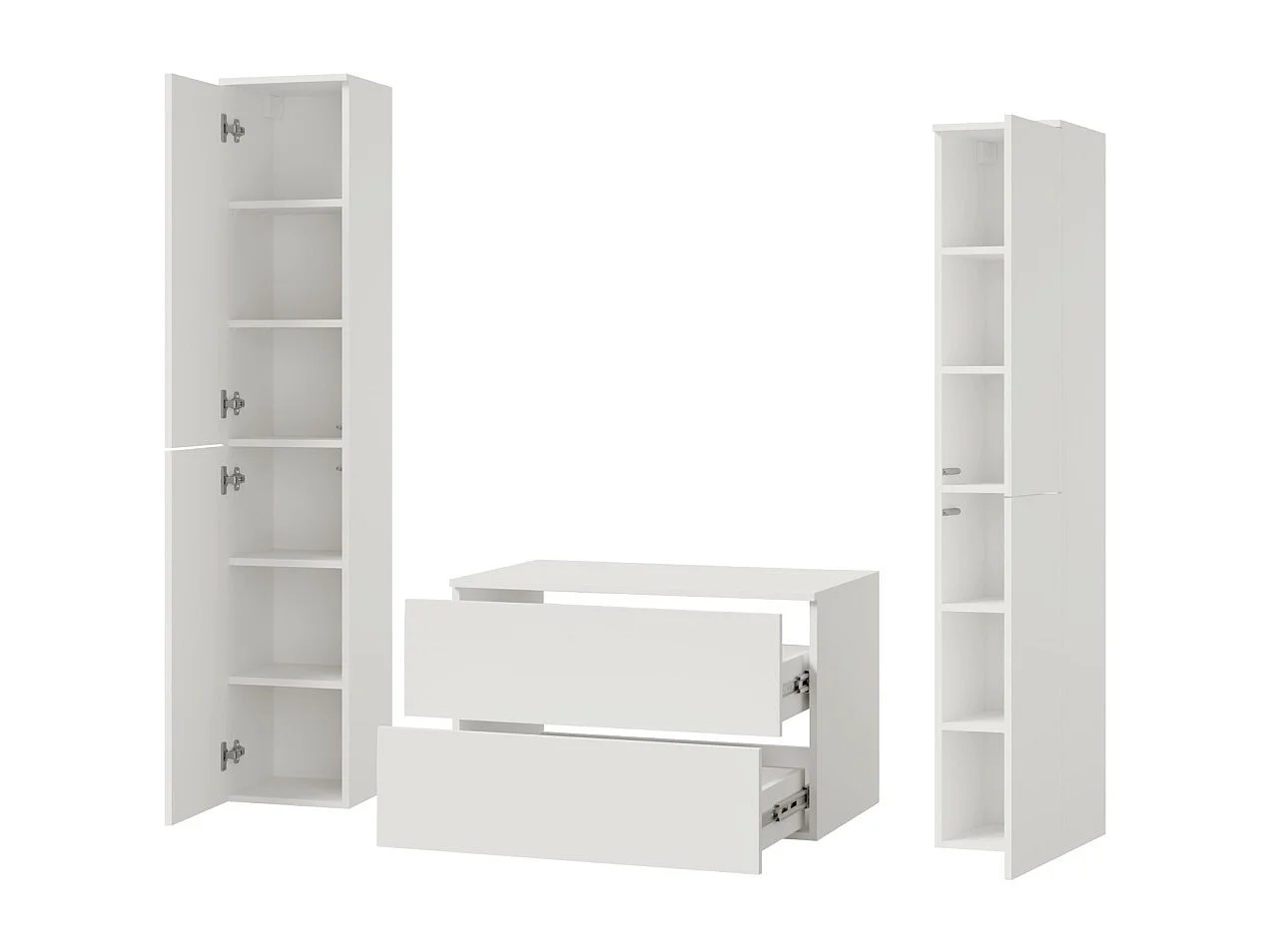Badezimmerset 3-Teilig: Unterschrank + 2 Hochschränke Color Weiß (2S 80 + 2D 160 X2)