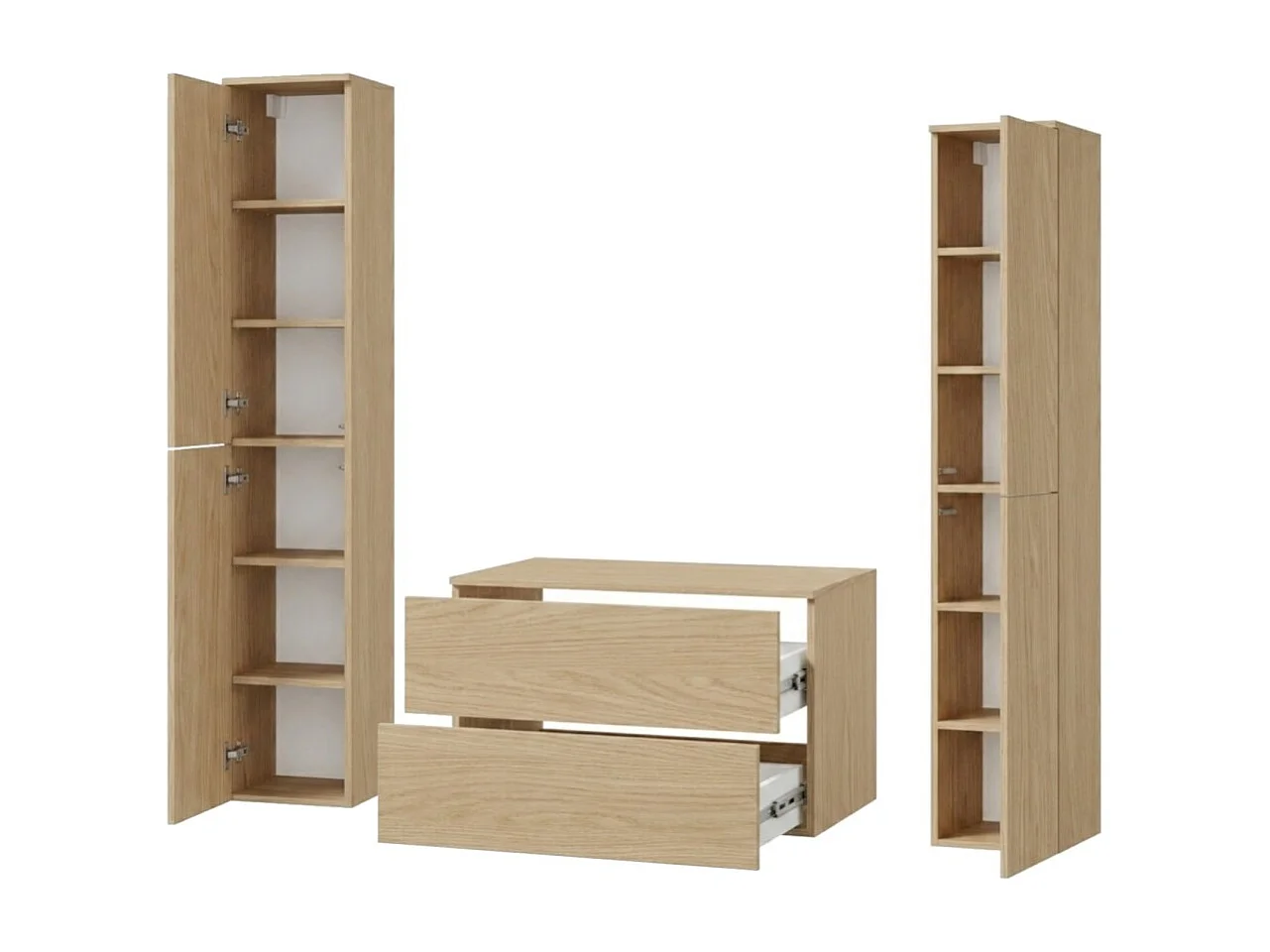 Badezimmerset 3-Teilig: Unterschrank + 2 Hochschränke Color Frühlings-Eiche (2S 80 + 2D 160 X2)