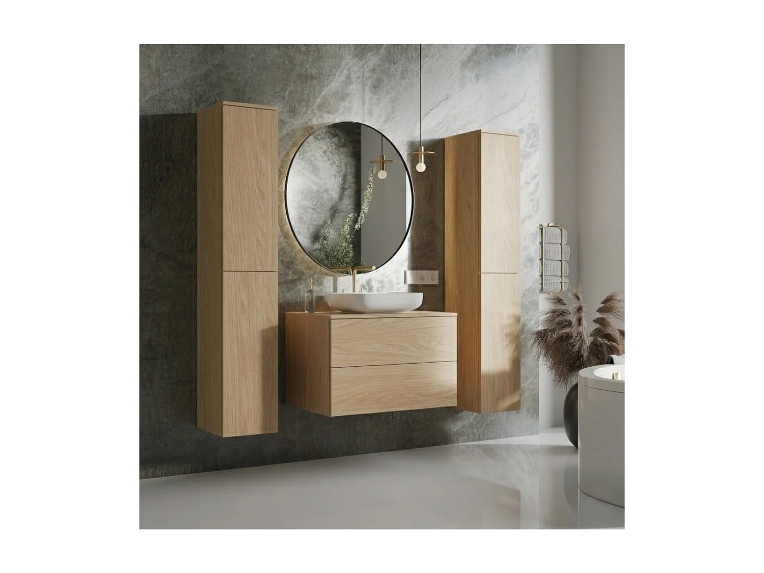 Badezimmerset 3-Teilig: Unterschrank + 2 Hochschränke Color Frühlings-Eiche (2S 80 + 2D 160 X2)