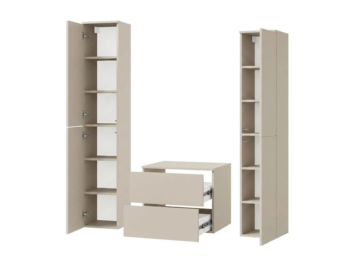 Badkamerset 3-delig: Wastafelonderkast + 2 Kolomkasten Kleur Kasjmier (2S 60 + 2D 160 X2)