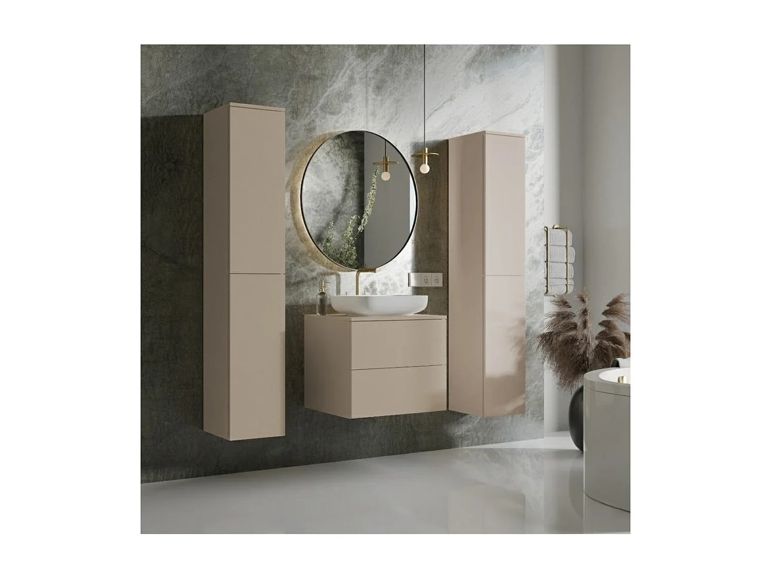 Badkamerset 3-delig: Wastafelonderkast + 2 Kolomkasten Kleur Kasjmier (2S 60 + 2D 160 X2)