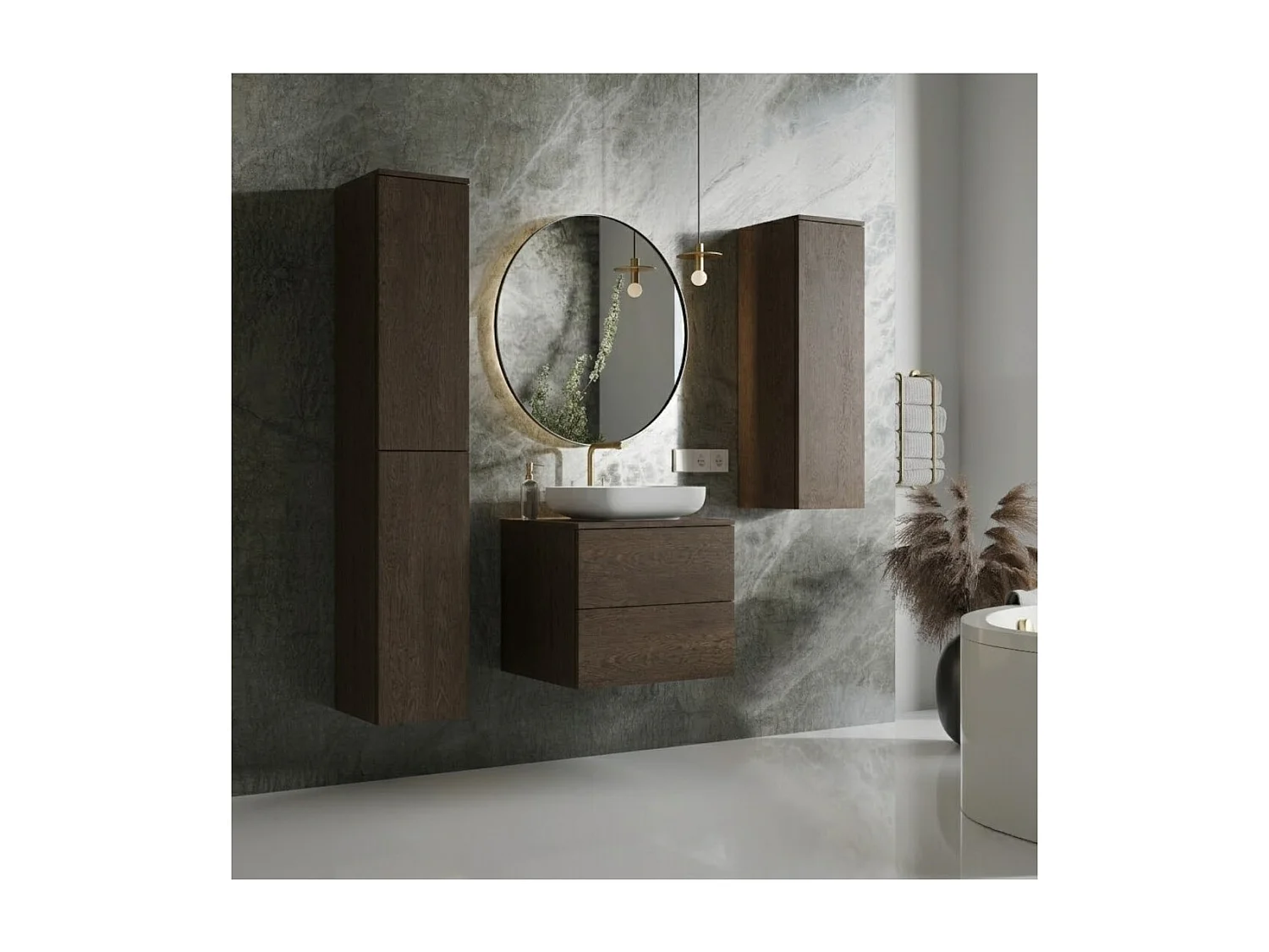 Badezimmerset 3-Teilig: Unterschrank + 2 Hochschränke Color Baltic Storm (2S 60 + 1D 100 + 2D160)