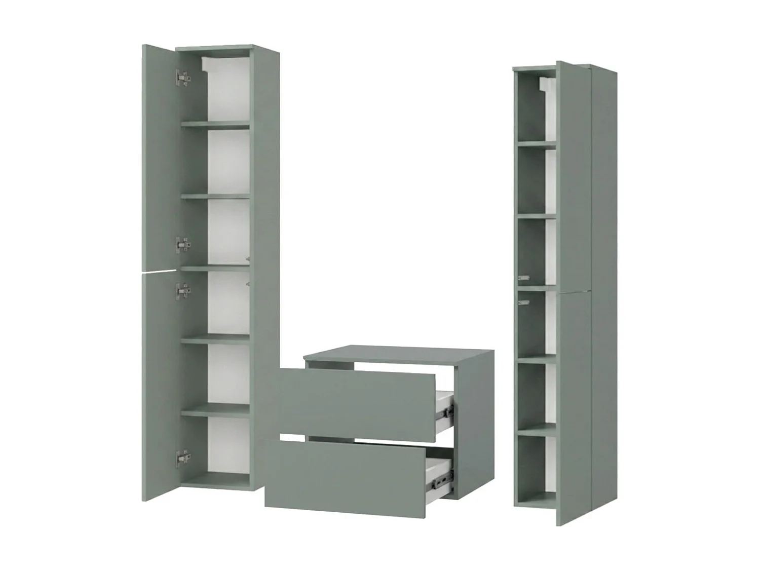 Badkamerset 3-delig: Wastafelonderkast + 2 Kolomkasten Kleur Aloë (2S 60 + 2D 160 X2)
