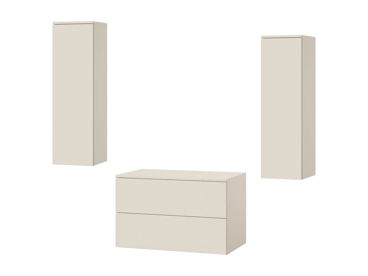 Badkamerset 3-delig: Wastafelonderkast + 2 Kolomkasten Kleur Macadamia (2S 80 + 1D 100 X2)
