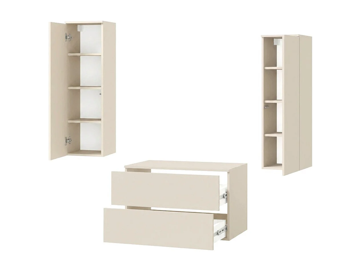 Badkamerset 3-delig: Wastafelonderkast + 2 Kolomkasten Kleur Macadamia (2S 80 + 1D 100 X2)