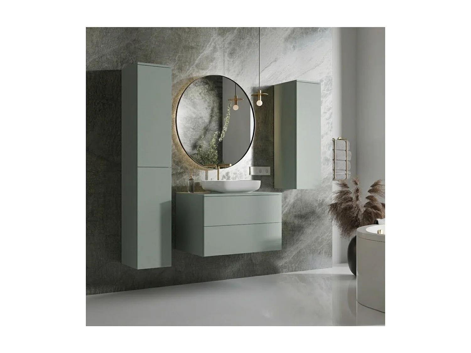 Badezimmerset 3-Teilig: Unterschrank + 2 Hochschränke Color Aloe (2S 80 + 1D 100 + 2D160)