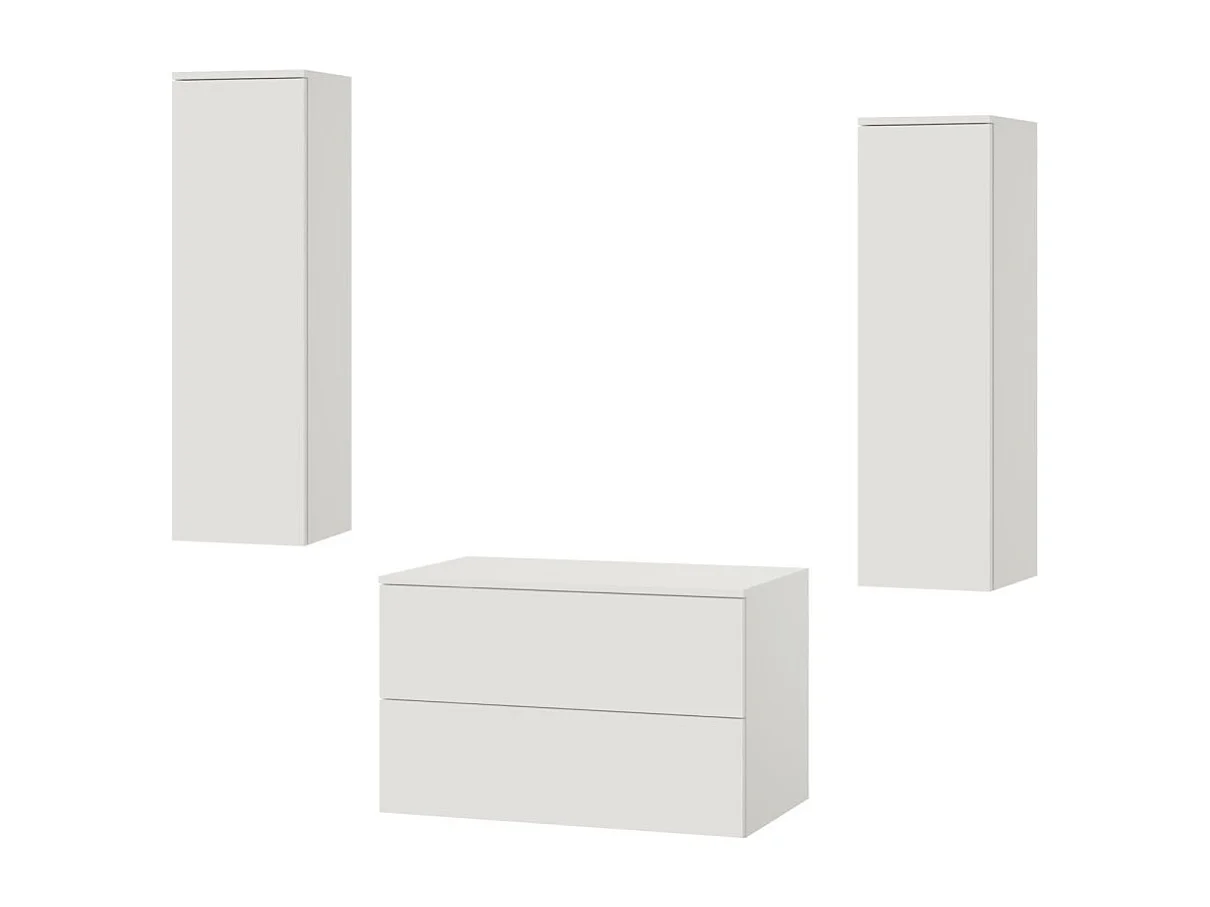 Badkamerset 3-delig: Wastafelonderkast + 2 Kolomkasten Kleur Wit (2S 80 + 1D 100 X2)