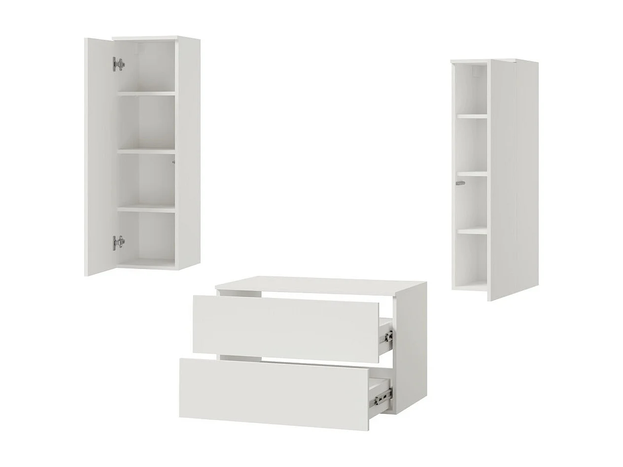 Badkamerset 3-delig: Wastafelonderkast + 2 Kolomkasten Kleur Wit (2S 80 + 1D 100 X2)