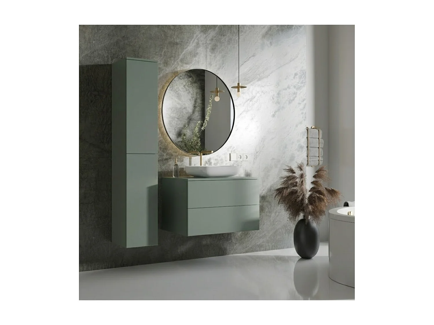 Badezimmerset 2-Teilig: Unterschrank + Hochschrank Color Aloe (2S 80 + 2D 160)