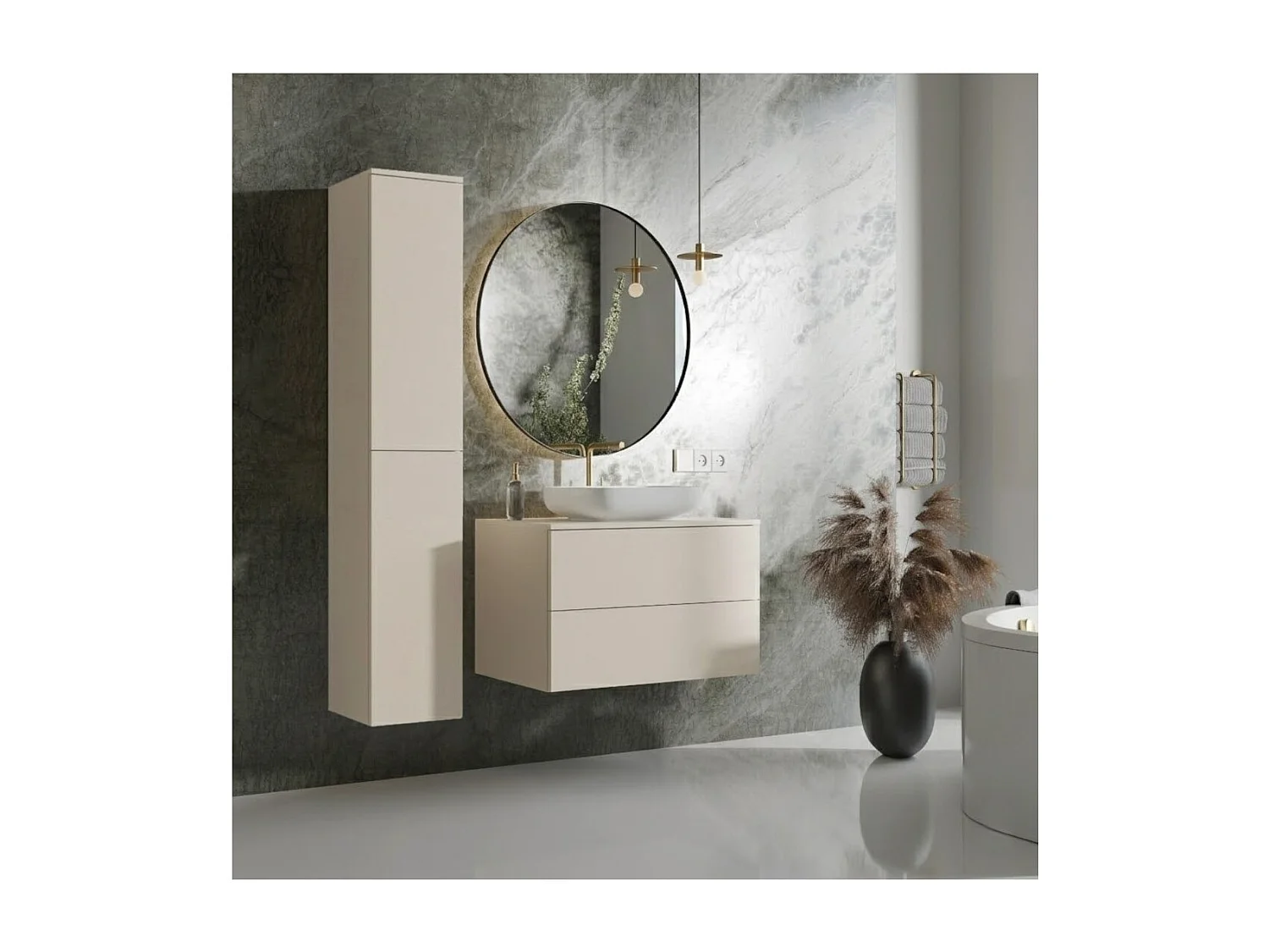 Badezimmerset 2-Teilig: Unterschrank + Hochschrank Color Macadamia (2S 80 + 2D 160)