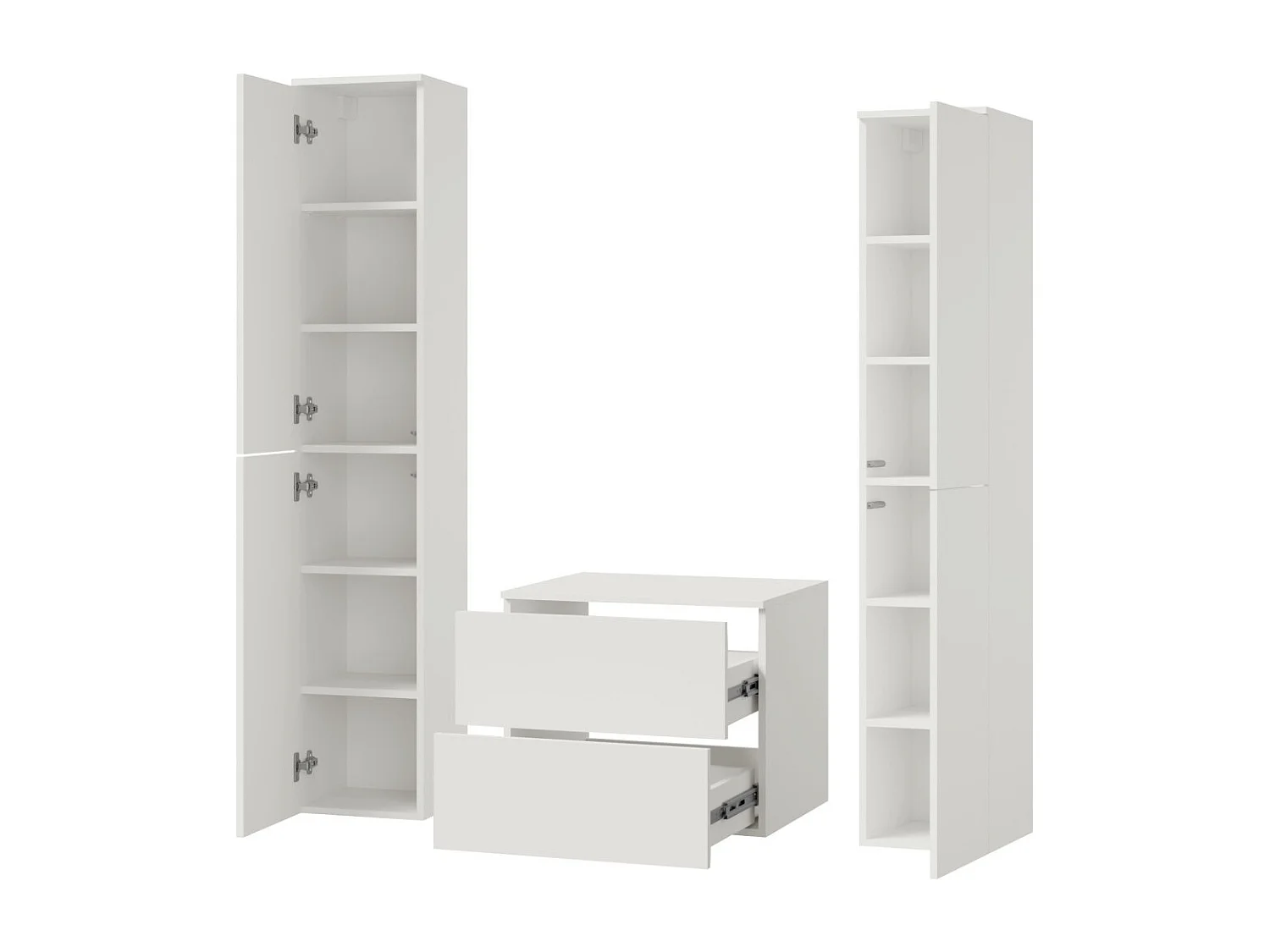 Badkamerset 3-delig: Wastafelonderkast + 2 Kolomkasten Kleur Wit (2S 60 + 2D 160 X2)