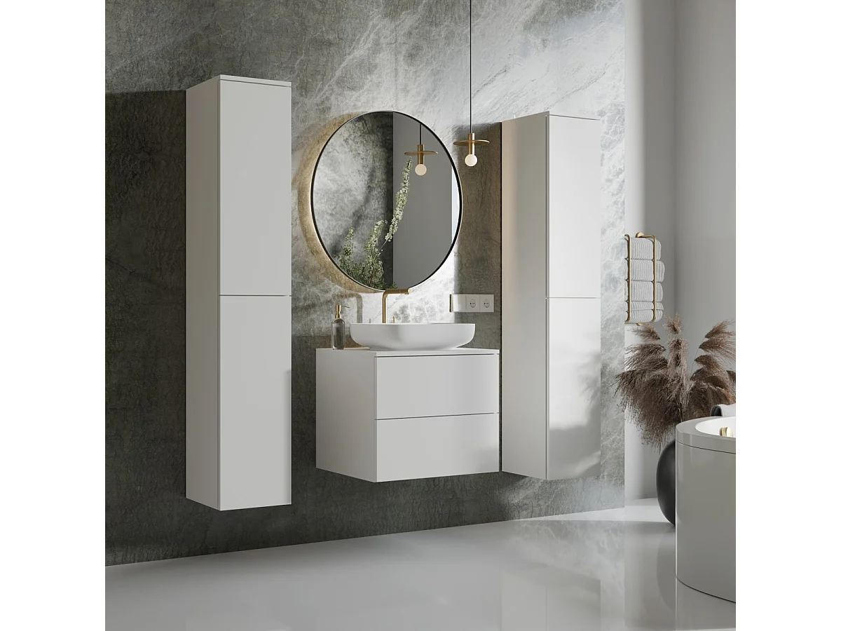 Badkamerset 3-delig: Wastafelonderkast + 2 Kolomkasten Kleur Wit (2S 60 + 2D 160 X2)