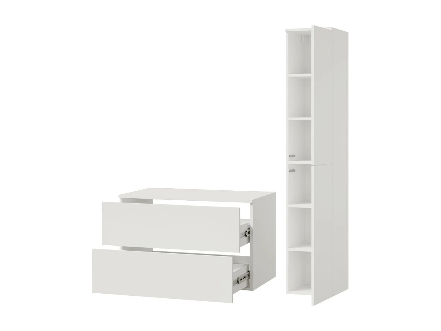 Badezimmerset 2-Teilig: Unterschrank + Hochschrank Color Weiß (2S 80 + 2D 160)