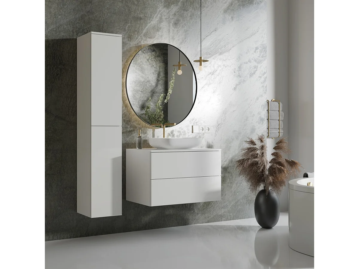 Badezimmerset 2-Teilig: Unterschrank + Hochschrank Color Weiß (2S 80 + 2D 160)