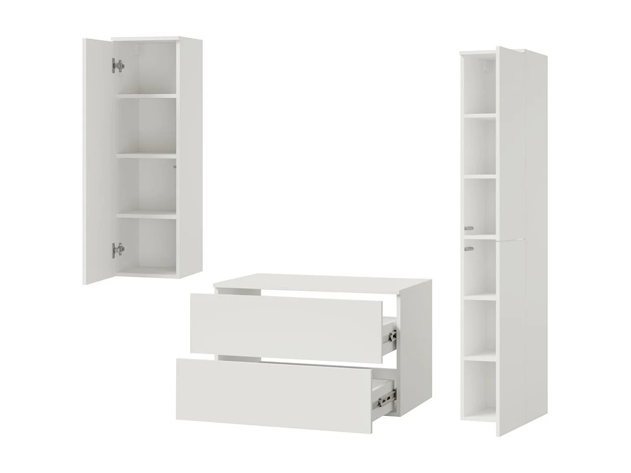 Badezimmerset 3-Teilig: Unterschrank + 2 Hochschränke Color Weiß (2S 80 + 1D 100 + 2D160)