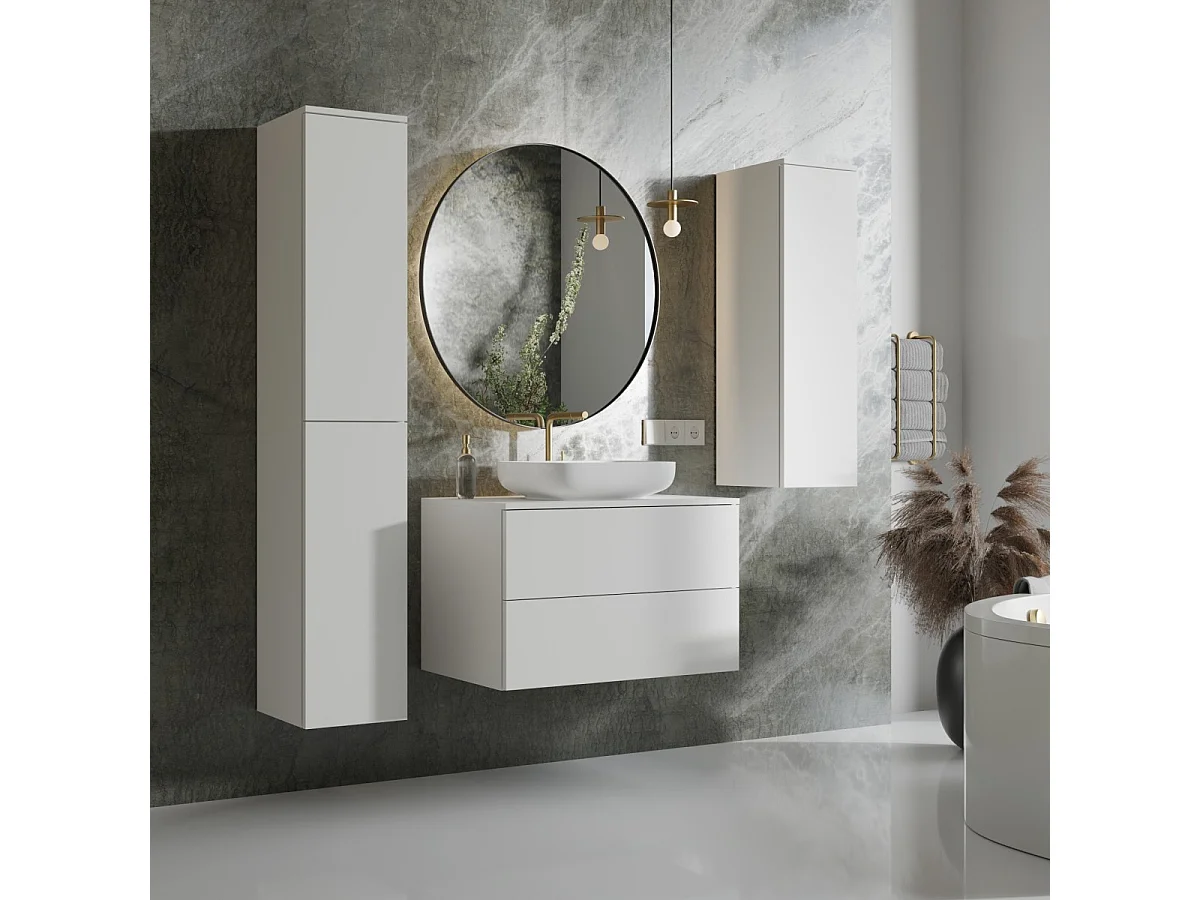 Badezimmerset 3-Teilig: Unterschrank + 2 Hochschränke Color Weiß (2S 80 + 1D 100 + 2D160)