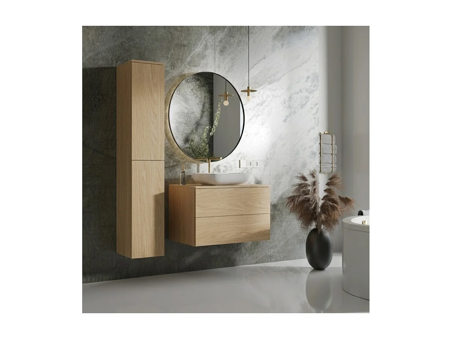 Badezimmerset 2-Teilig: Unterschrank + Hochschrank Color Frühlings-Eiche (2S 80 + 2D 160)