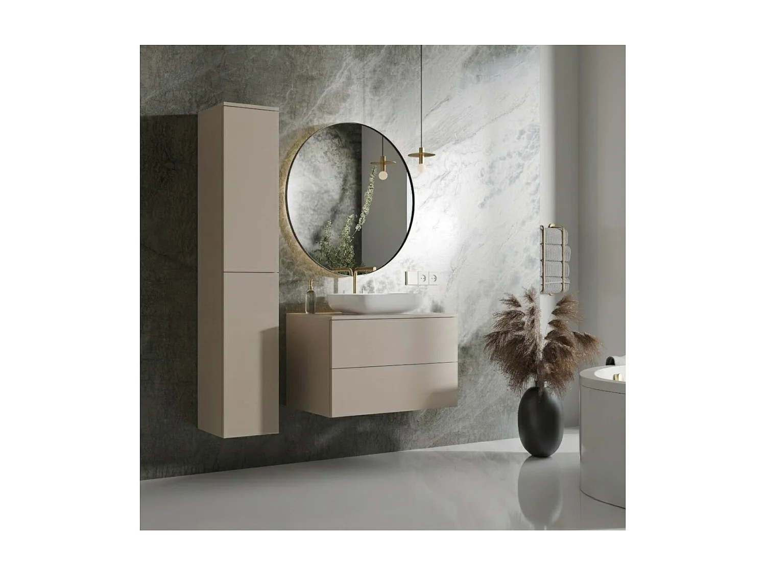 Badezimmerset 2-Teilig: Unterschrank + Hochschrank Color Kaschmir (2S 80 + 2D 160)