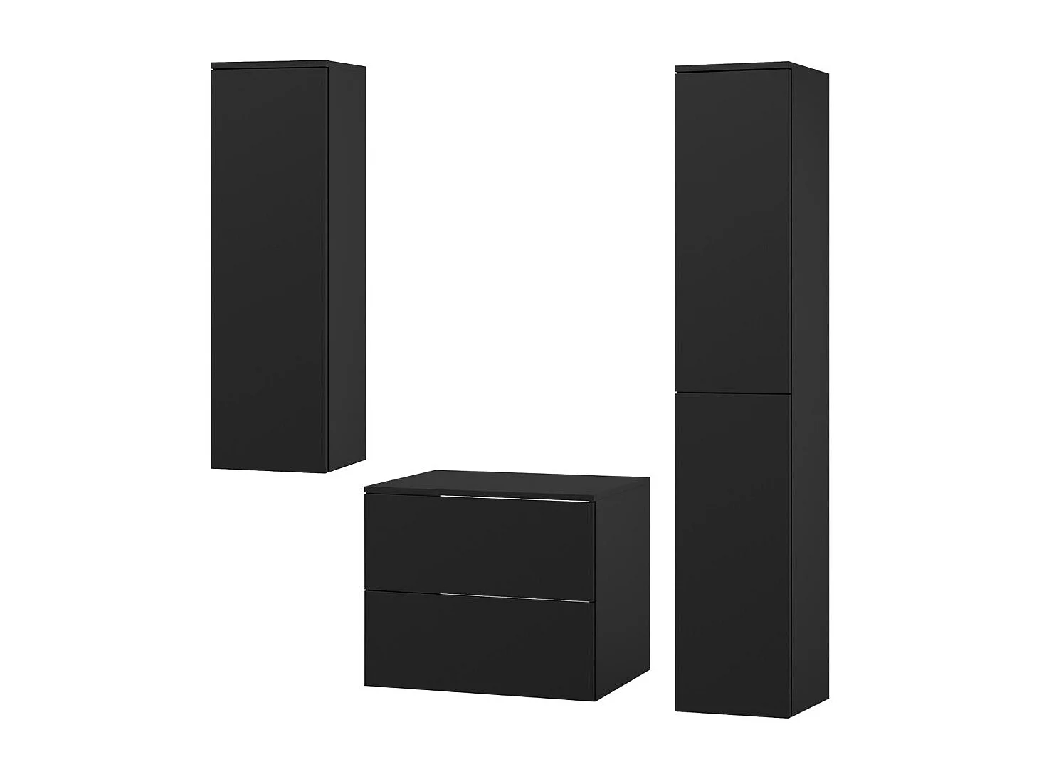 Badezimmerset 3-Teilig: Unterschrank + 2 Hochschränke Color Schwarz (2S 60 + 1D 100 + 2D160)